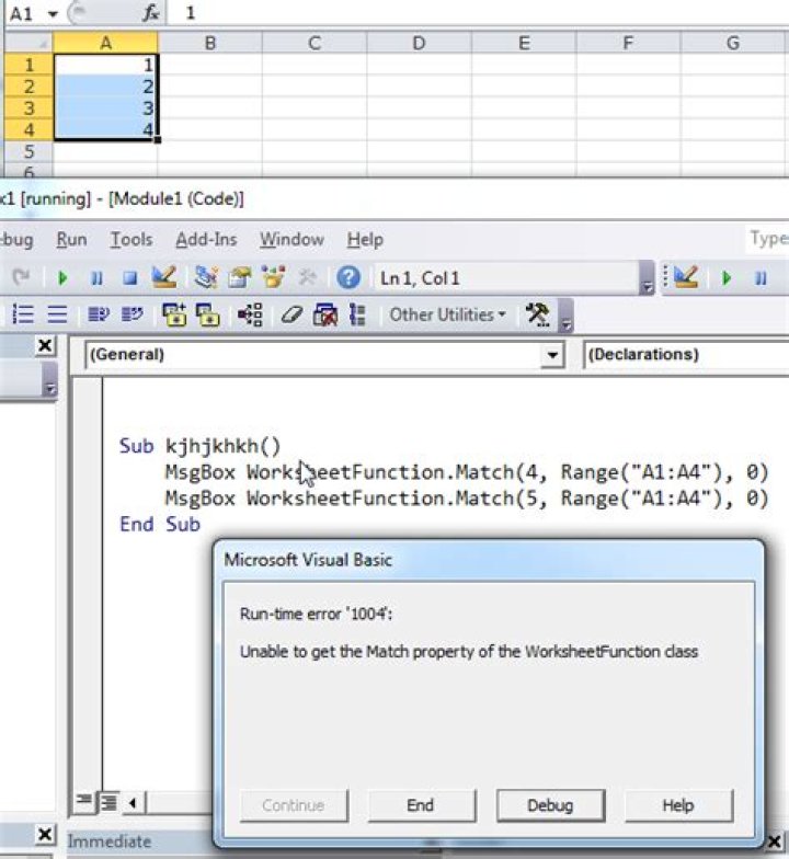 Excel VBA: Can't get a match, error "Unable to get the Match property of the WorksheetFunction class
