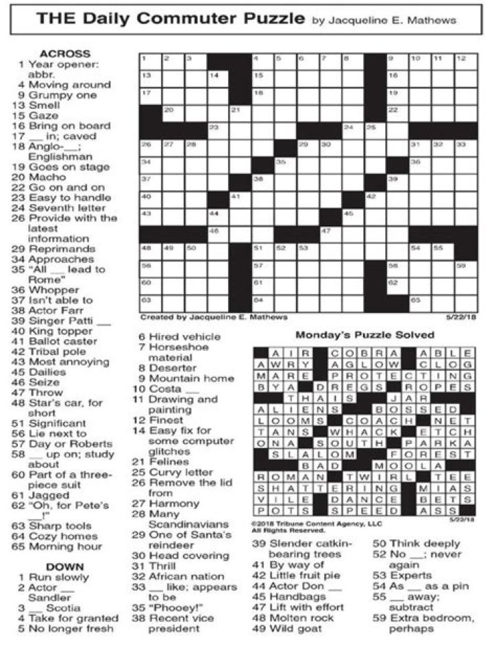 Overexert Daily Commuter Crossword Puzzle Answers