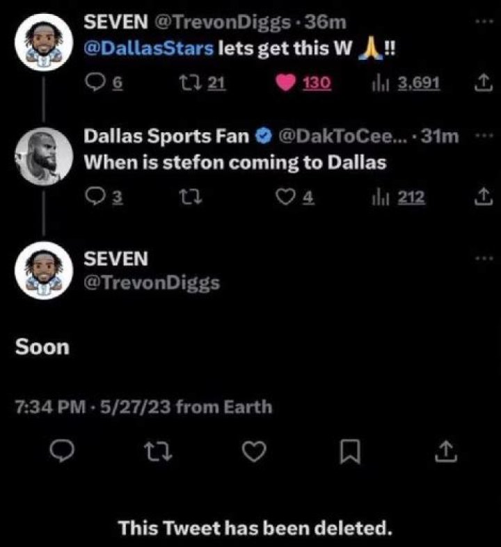 Stefon Diggs coming to Dallas "soon"... According to a now-deleted tweet from Trevon Diggs